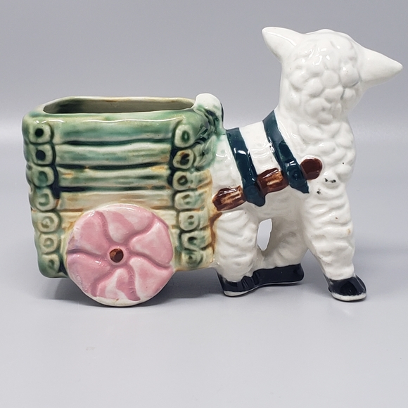 Vintage Lamb With A Cart Figure Planter - Picture 3 of 10